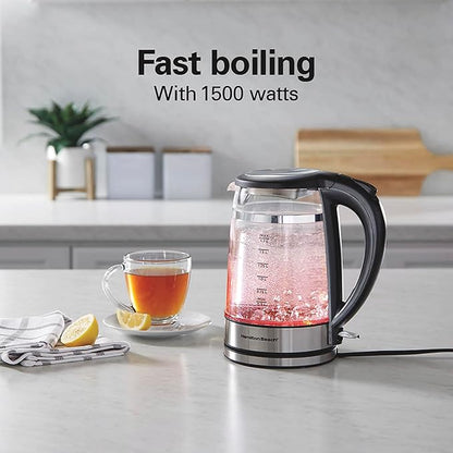 Hamilton Beach Double Wall 1.7L Electric Kettle, Water Boiler & Heater, Built-In Mesh Filter, Auto-Shutoff & Boil-Dry Protection, Cordless Serving, Variable LED Indicator, Glass (40850)