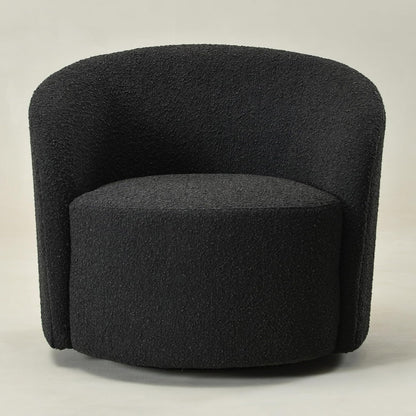 KINWELL Sherpa Swivel Barrel Chair & Round Ball Pillow Set - 34" Wide Modern Boucle Accent Chair with 9” Matching Nordic Decorative Throw Pillow for Living Room and Bedroom(Black)