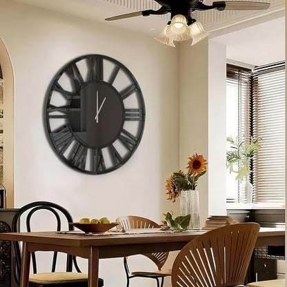 39.3" Oversize Wall Clock - Modern Black Glass Large Wall Clock with Roman Numerals, Decorative Wall Clocks for Living Room, Bedroom, Office - Easy to Hang, Silent Non-Ticking