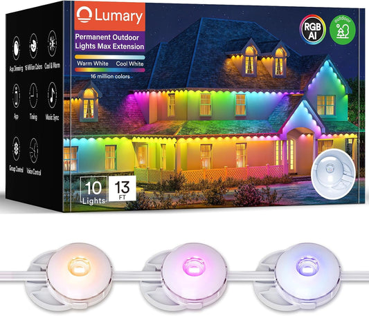 Lumary Permanent Outdoor Lights Max Extension 13ft with 10 LED Eave Lights, Only Work with Max Version, Not Include Adapter and Control Box