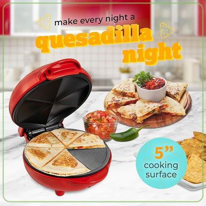 Nostalgia Taco Tuesday Quesadilla Maker – Fits up to 5½-Inch or Street Taco Sized Tortillas - 6-Wedge Cooking Surface - Perfect for Beef, Chicken, Veggie,& Cheese Quesadillas - Red