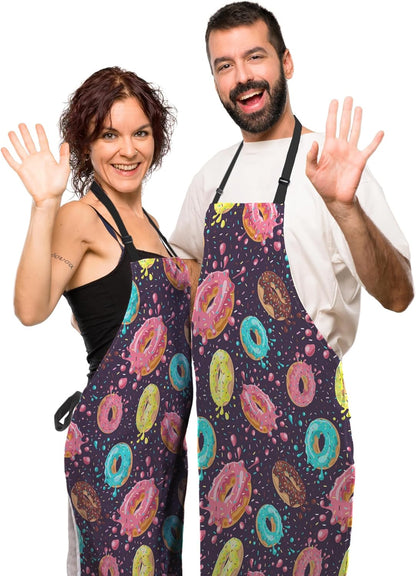 Chef Apron for Men Donuts Women Aprons for Kitchen Cooking Restaurant BBQ Painting Crafting 27” (W) x 31” (H), Waterproof Aprons