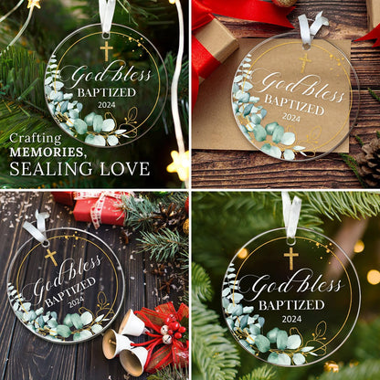 HEXMOZ Baptism Gifts - Christening Gifts for Boys Girls Kids Adults Men Women - Baby Boy, Girl Catholic Baptism Gift for Godson, Goddaughter - Cross God Bless Baptized Acrylic Christmas Ornament 2024