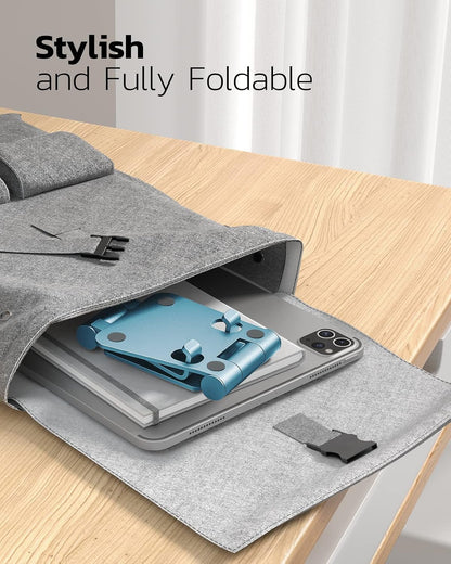 Nulaxy Dual Folding Cell Phone Stand, Fully Adjustable Foldable Desktop Phone Holder Cradle Dock Compatible with Phone 15 14 13 12 11 Pro Xs Xs Max Xr X 8, Nintendo Switch, All Phones - Blue