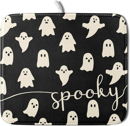 Halloween Dish Drying Mat for Kitchen Counter Spooky Ghost Holiday Super Absorbent Reversible Microfiber Kitchen Countertop Protector Dishes Pad Small 16x18 inch