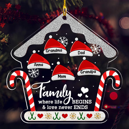 Personalized Chrismas Ornament 2025 - Love Never Ends, Custom Name Charms Family Members up to 10 People, for Family, Friends, and Loved Ones