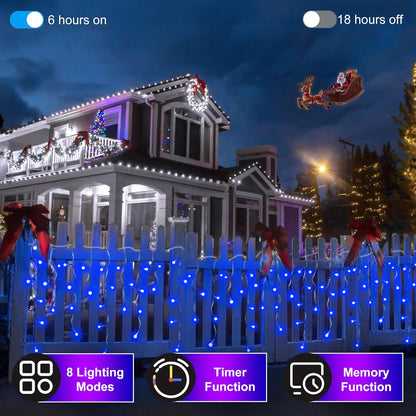 666 LED 66FT Christmas Lights with 148 Drops, 12 Modes Dimmable Blue Outdoor Hanging Lights with Timer Memory, Waterproof Curtain Lights for Home Bedroom Yard Indoor Tree Window Roof Fence Wedding