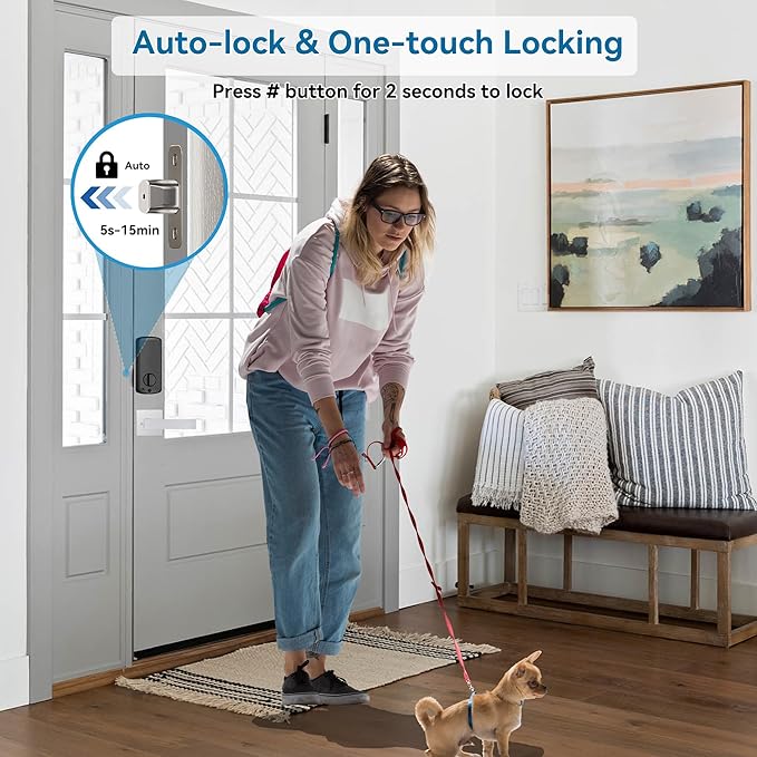 Harfo Fingerprint Smart Door Lock for Front Door with Handle Set, App Control, Keyless Entry Keyless Deadbolt, Digital Electronic Touchscreen Keypad, Auto Lock, Easy to Install, Satin Nickel