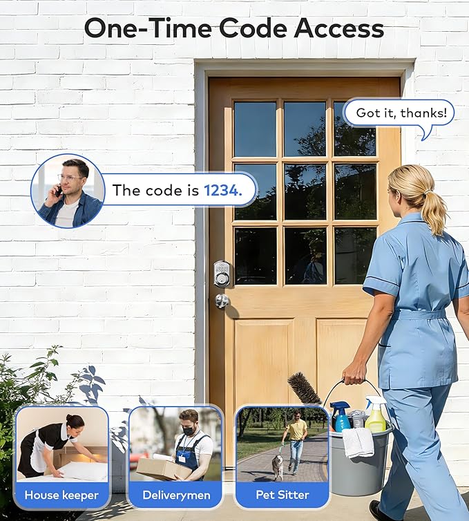TEEHO TE001K Keyless Entry Door Lock with Handle, Electronic Keypad Deadbolt with 2 Knobs, High-Security Front Door Handle Set for Home & Rental, Smart Auto-Locking, Easy Install, Satin Nickel