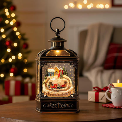 Christmas Snow Globe Lantern Water Glittering Snowman & Train with Music, USB Lined/Battery Operated Lighted Lantern for Christmas Festival Decoration Gifts
