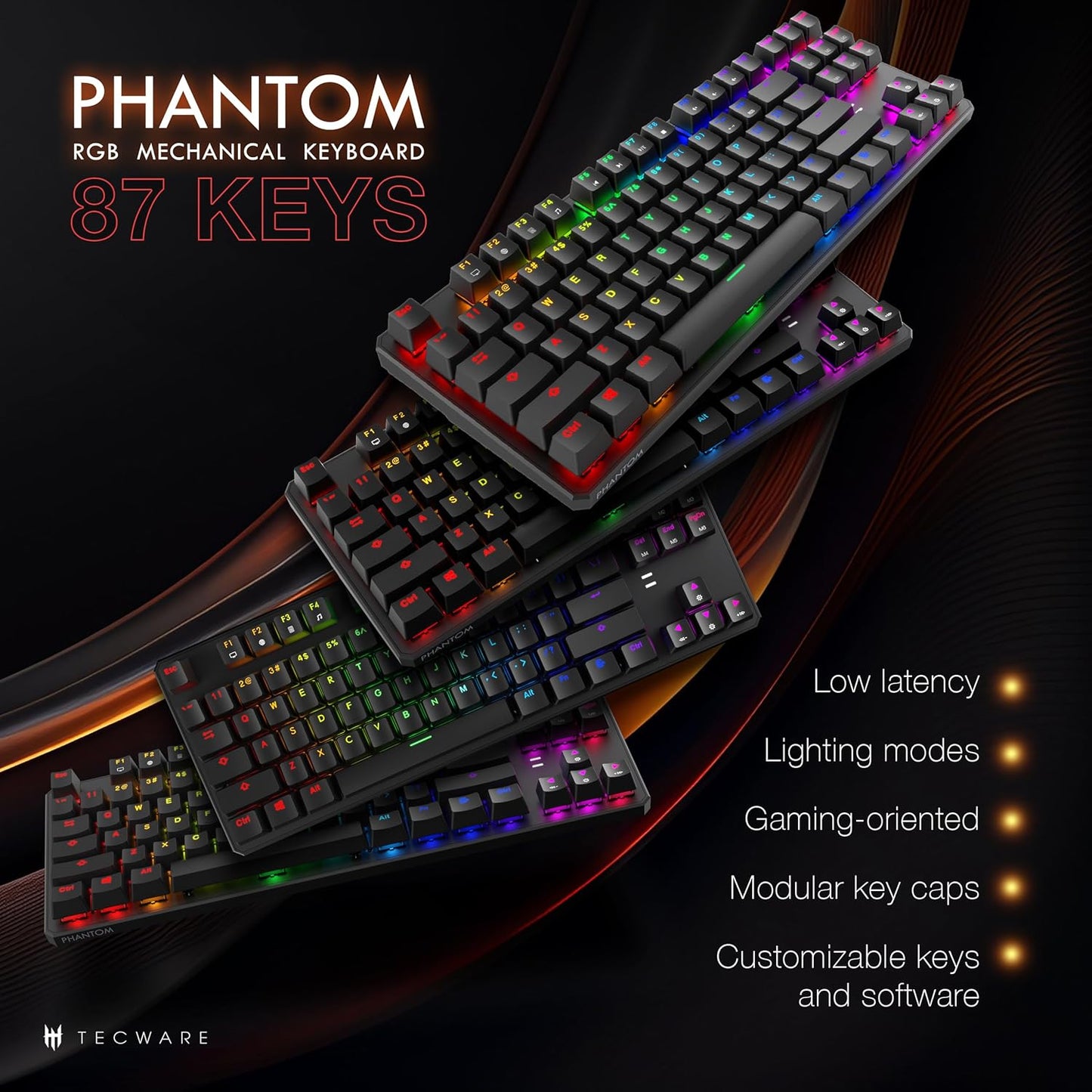 TECWARE Phantom 87 Key Mechanical Keyboard, RGB led, Outemu Brown Switch