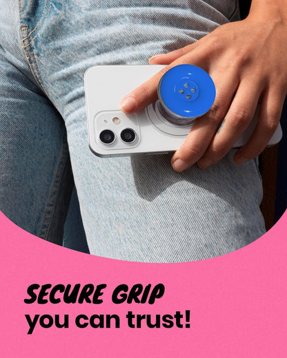 Solid Color Button Phone Grip – Minimalist Design, Durable and Lightweight, Grip and Stand for Smartphones (Blue, Adhesive Type)