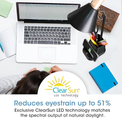 Ottlite Merge LED Desk Lamp with Wireless Charging - ClearSun LED Technology, 3 Brightness Settings & Color Temperature Modes with Touch Activated Controls - Includes Storage Area for Desk Supplies