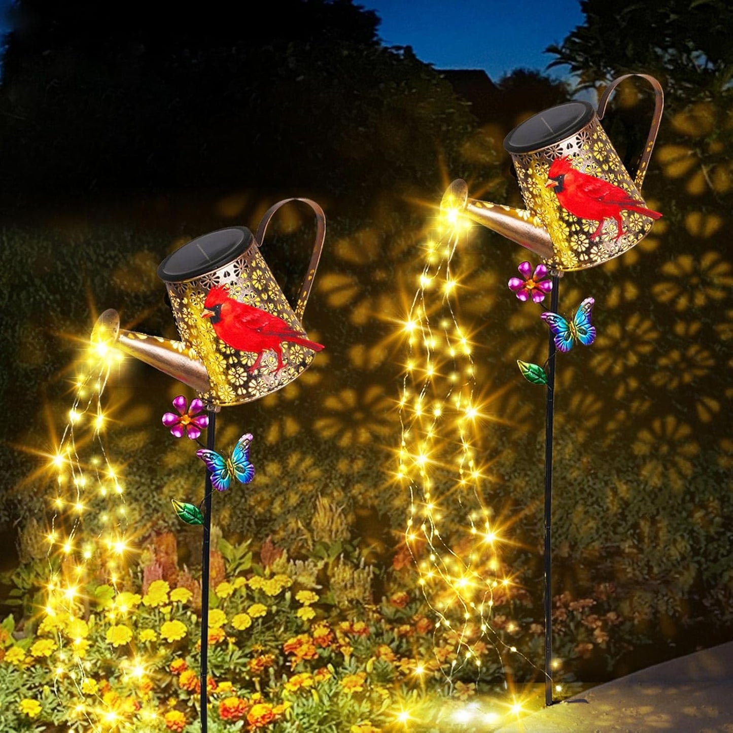 Solar Lights Outdoor Decorative, 39.4'' Metal Solar Watering Can Lights with Red Cardinal, Waterproof Garden Stake for Yard Lawn Patio Pathway Landscape, Gardening Gifts for Mom Grandma Women