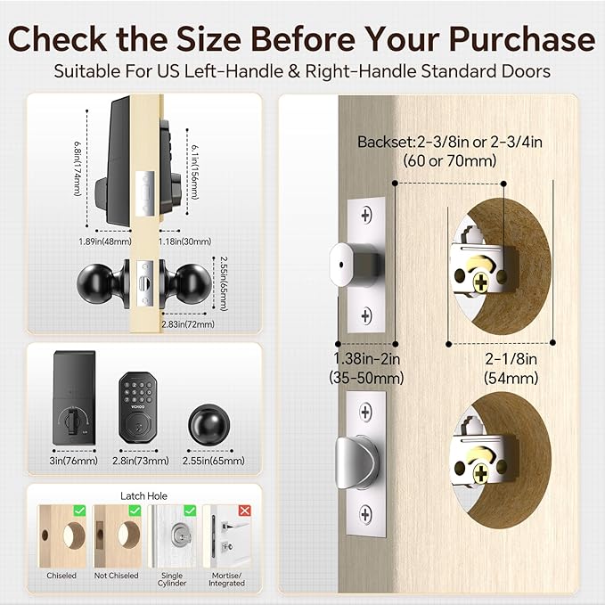 Keyless Entry Door Lock Set WiFi Smart App Control Door Lock for Front Door Keypad Deadbolt with 2 Knobs Auto Lock One Time Codes Easy Install, Black