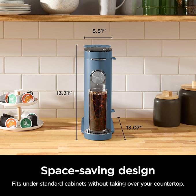Ninja Pods & Grounds Single-Serve Coffee Maker, K-Cup Pod Compatible, 56-oz. Reservoir, 6-oz. Cup to 24-oz. Travel Mug Brew Sizes, Iced Coffee Maker, Blue, PB041BL
