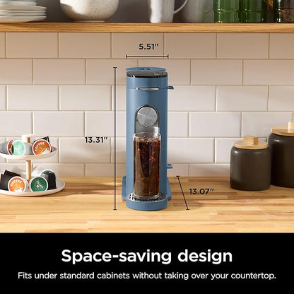 Ninja Pods & Grounds Single-Serve Coffee Maker, K-Cup Pod Compatible, 56-oz. Reservoir, 6-oz. Cup to 24-oz. Travel Mug Brew Sizes, Iced Coffee Maker, Blue, PB041BL