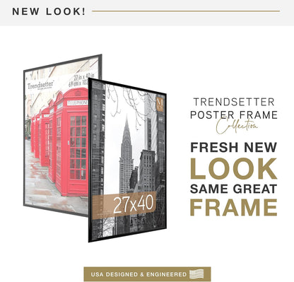 MCS Trendsetter Movie Poster Frame 27x40 Black High-Gloss, Vertical & Horizontal Wall Hanging Large Picture Frame for Photos, Artwork & Custom Posters (3-Pack)