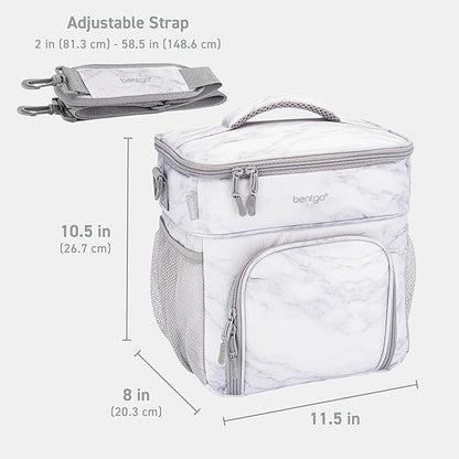Bentgo Prep Deluxe Insulated Multimeal Bag - Lunch Box Bag, Holds 5 Meals, Premium Insulation up to 8 Hrs, Durable, Water-Resistant - Large Capacity For Adult Meal Prep (White Marble)