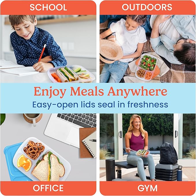 Bentgo Easyboxes - Original Stackable Lunch Boxes - Reusable 3-Compartment Food Containers for Kids and Adults - Bento Lunch Box for Meal Prep, School, & Work - BPA Free, Set of 10 (Classic)