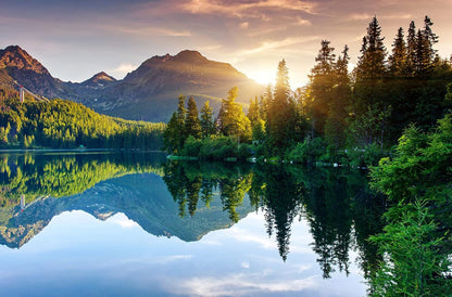 Mountain with Lake Photo Wallpaper Landscape Wall Mural for Bedroom Living Room TV Background Sofa Wall (not self-Adhesive)