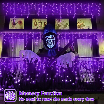 YEGUO 33ft 400 LED Purple Icicle Halloween Lights Outdoor Waterproof, 80 Drops Icicle Light Connectable, 8 Modes Icicle Christmas Lights with Memory Timer