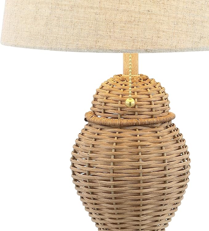 JONATHAN Y 20.5" Natural Wicker Table Lamp Set of 2, Bohemian Rustic Farmhouse Bedside Lamps for Living Room, Nightstand Desk Lamps with Beige Linen Shade, LED Bulbs Included JYL4041A-SET2