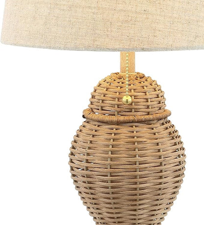 JONATHAN Y 20.5" Natural Wicker Table Lamp Set of 2, Bohemian Rustic Farmhouse Bedside Lamps for Living Room, Nightstand Desk Lamps with Beige Linen Shade, LED Bulbs Included JYL4041A-SET2