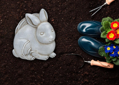 NAT & Jules Animal Character Shaped Dimensional Indoor Outdoor 11 inch Cast Resin Decorative Garden Stepping Stone, Patio, Walkway Sculpture Yard Art, Stone Grey Bunny