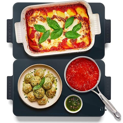 Chefman Everything Warmer Electric Warming Tray, 20” x 16” Modular Expanding Design, Graphene Full-Surface Heating, Food Warming Mat for Parties, Gatherings & Daily Use, Two Tempered Glass Panels