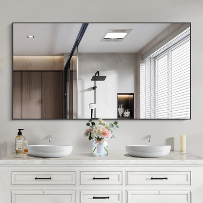 Black Bathroom Mirror for Wall, 30x50 Inch Rectangle Mirrors with Metal Frame, Modern Vanity Wall Mirror Decor for Bathroom Living Room, Entryway Hangs Horizontal or Vertical