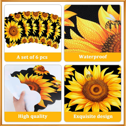 Sunflower Placemats Set of 6 Summer Plastic Table Mats Summer Floral Place Mats Washable Vinyl Seasonal Spring Sunflower Table Decoration for Indoor Outdoor Party Kitchen Dining