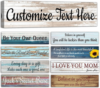 CHAOSETKEN Custom Text Sign Wall Art Personalized Family Quote Wall Decor Family Sign Canvas Prints Customized Wood Text Quote Pictures Rustic Farmhouse Decor Framed (16L x 4W)