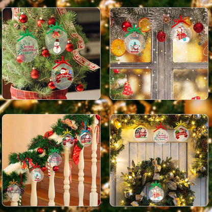 40 Pieces Christmas Hanging Ornaments Set 3''Christmas Ornament Acrylic Blank with 50Pcs 25 Color Ribbons for Christmas Tree DIY Decor (Classic Circle, 40.00)
