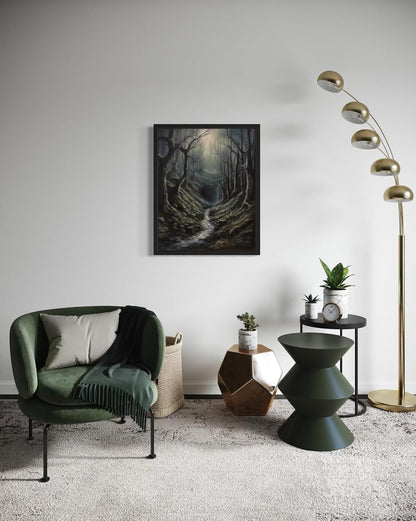 Dark Tunnel Poster Art Print, Halloween Scary Vintage Wall Art Academia Spooky Painting Decoration for Horror Prints, Gothic Posters Bedroom Decor 89 (Dark Tunnel, 16 x 20 inches, Black Frame)