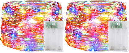 Christmas Decorations Multicolor Fairy String Lights, Battery Operated with Timer, 2 Pack Total 33FT 100 Led Mini Battery Powered Twinkle Mason Jar Waterproof Firefly Lights DIY Party