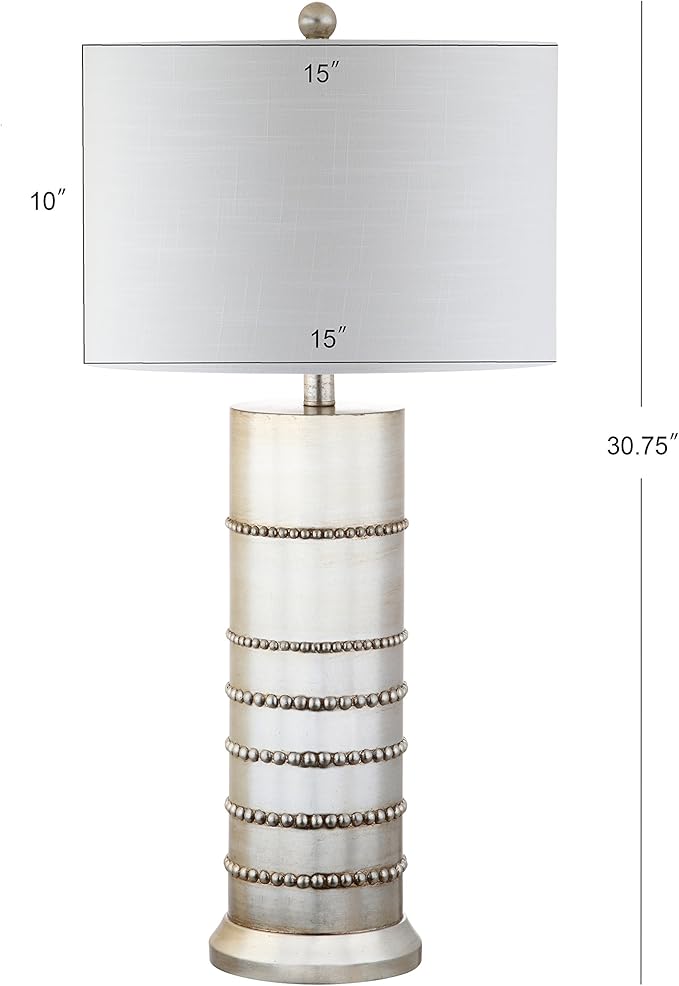 JONATHAN Y 30.75" Silver Leaf Resin Table Lamp, Modern Farmhouse Wrapped Rope Bedside Lamp for Living Room Bedroom, White Linen Drum Shade, UL Listed, LED Bulb Included JYL1012A