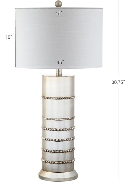 JONATHAN Y 30.75" Silver Leaf Resin Table Lamp, Modern Farmhouse Wrapped Rope Bedside Lamp for Living Room Bedroom, White Linen Drum Shade, UL Listed, LED Bulb Included JYL1012A