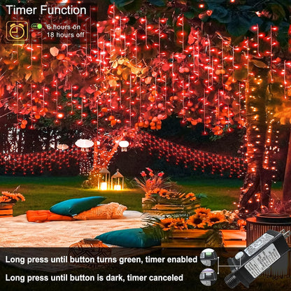 66ft Red Icicle Lights Indoor for Bedroom, 640 LED String Lights for Outside Clear Wire Connectable Twinkle Light with 8 Modes Timer Waterproof for Window Party Wedding Decorations