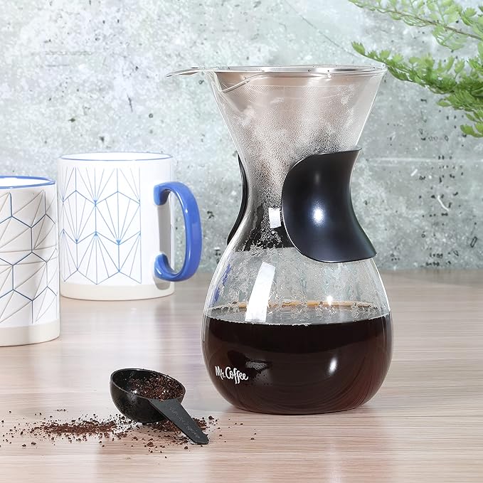 Mr. Coffee Verduzco 3 Piece 34 OZ Borosilicate Glass Pour Over Coffee Maker w/Hand Guard