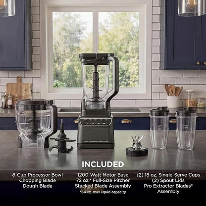 Ninja Kitchen System | All-in-One for Smoothies, Frozen Drinks, Veggie Chopper & More | With Full-Size Pitcher, 8 Cup Food Processor Bowl, (2) 18 oz. Cups, | 1200 Watt | Dark Grey | BR601AMZ