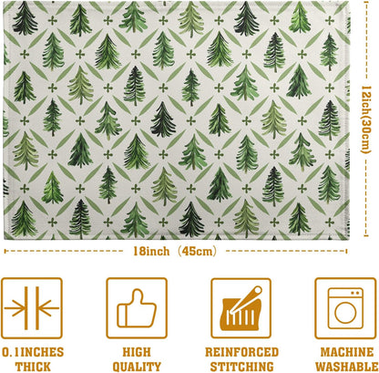 Sage Green Pine Tree Christmas Placemats Set of 4 Xmas Farmhouse Rustic Style Print Place Mat Seasonal Winter Holiday Linen Table Mats for Indoor Outdoor Kitchen Dining Party Decor