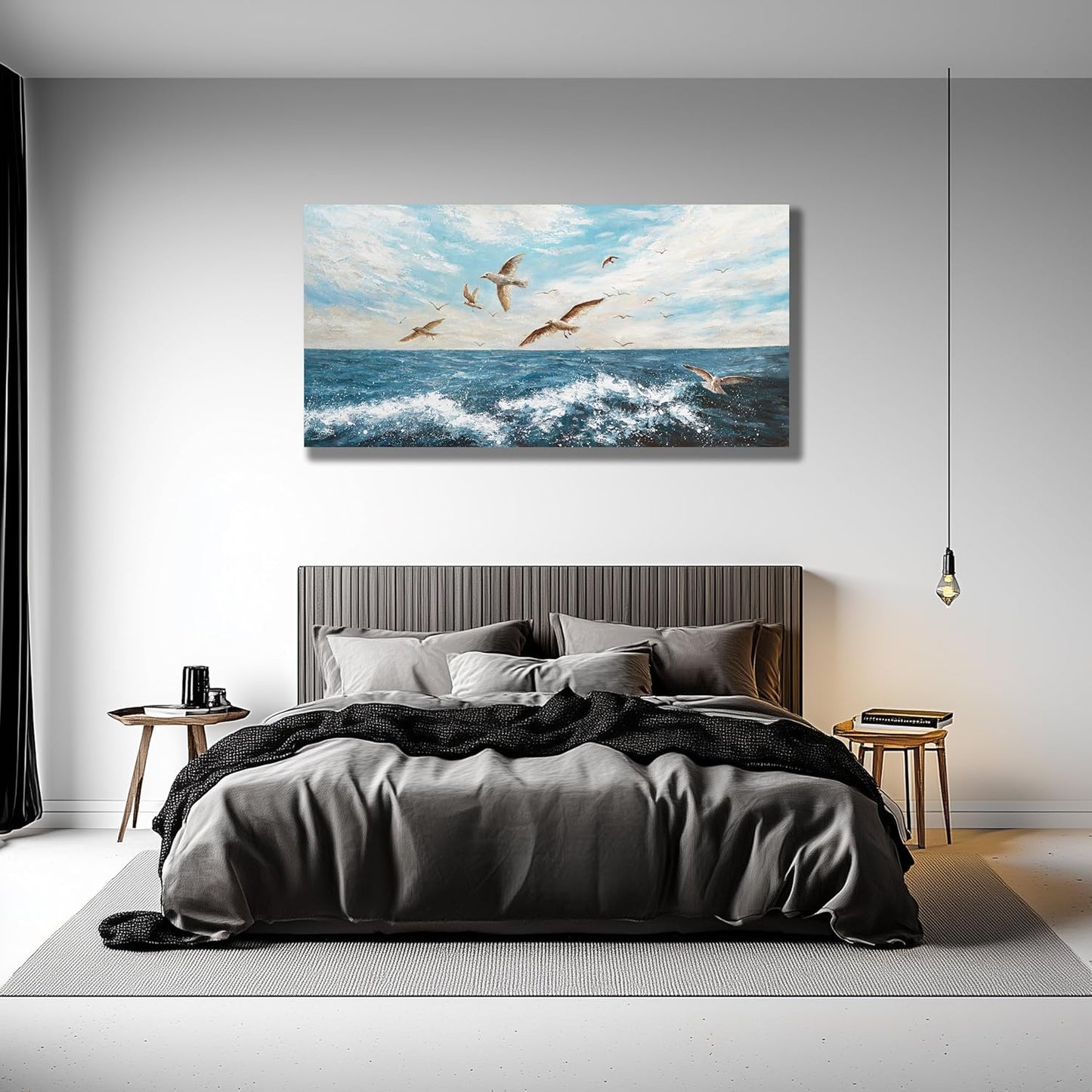 Belmrxne Ocean Wall Decor Blue and Tan Canvas Painting Cool Artwork for Living Room Bedroom Dining Room Office Home Decor 24x48 inch