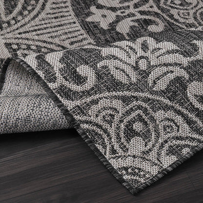 Medallion Outdoor Rug 5x7 Washable Outside Carpet for Indoor Patio Porch Waterproof Easy Cleaning Non Shedding Area Rugs Dark Gray 5 x 7
