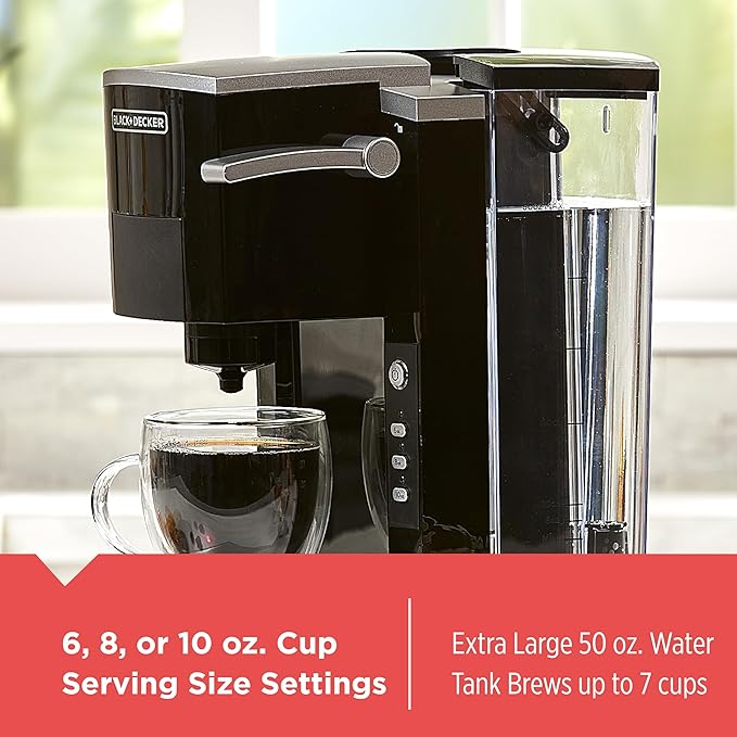 BLACK+DECKER Family Single Serve K-Cup Brewer: Large 50oz Water Reservoir, Versatile Ground Coffee & K-Cup Compatibility, Adjustable Tray for Travel Mugs