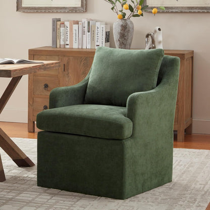 VKNOW Upholstered Dining Chairs Set of 2, Modern Kitchen Chair Dinner Chairs with 4 Casters, Linen Armchair for Bedroom Reading Room, Green
