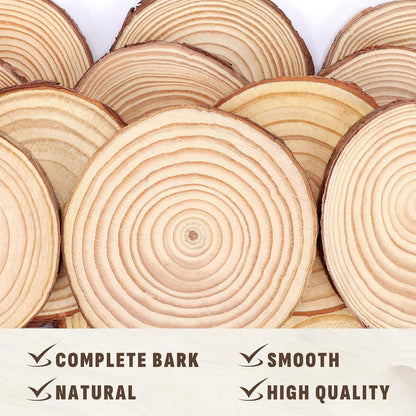 FUMILE Unfinished Natural Wood Slices 4-4.5 Inch, 20 PCS Round Wooden Discs with Tree Bark, Wood Rounds for Crafts Christmas Ornaments, Wood Circles for Rustic Wedding Decoration