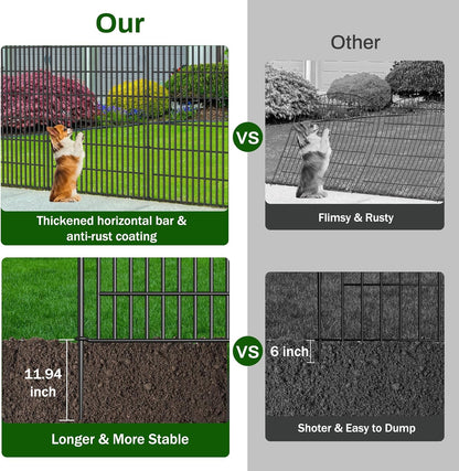 No Dig Decorative Garden Fence 4 Panels with Gate, 48 in (H) x 10.4 ft (L), Dog Fence Outdoor for Yard，Rustproof Metal Animal Barrier Ground Stakes Fencing for Garden, Patio, Flower Bed