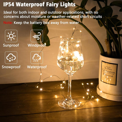 4 Pack Christmas Fairy Lights Battery Operated, 16.4FT 50 LED Dark Green Wire Twinkle Lights with Auto Timer Waterproof, Outdoor String Lights for Indoor Outdoor Bedroom Yard Decor (Warm White)