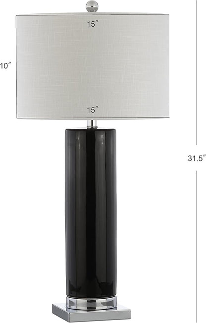 JONATHAN Y 31.5" Black/Chrome Ceramic Table Lamp with Chrome Base for Living Room, White Linen Drum Shade, Modern Bedside Lamp for Bedroom Office Nightstand, LED Bulb Included (JYL8021B)